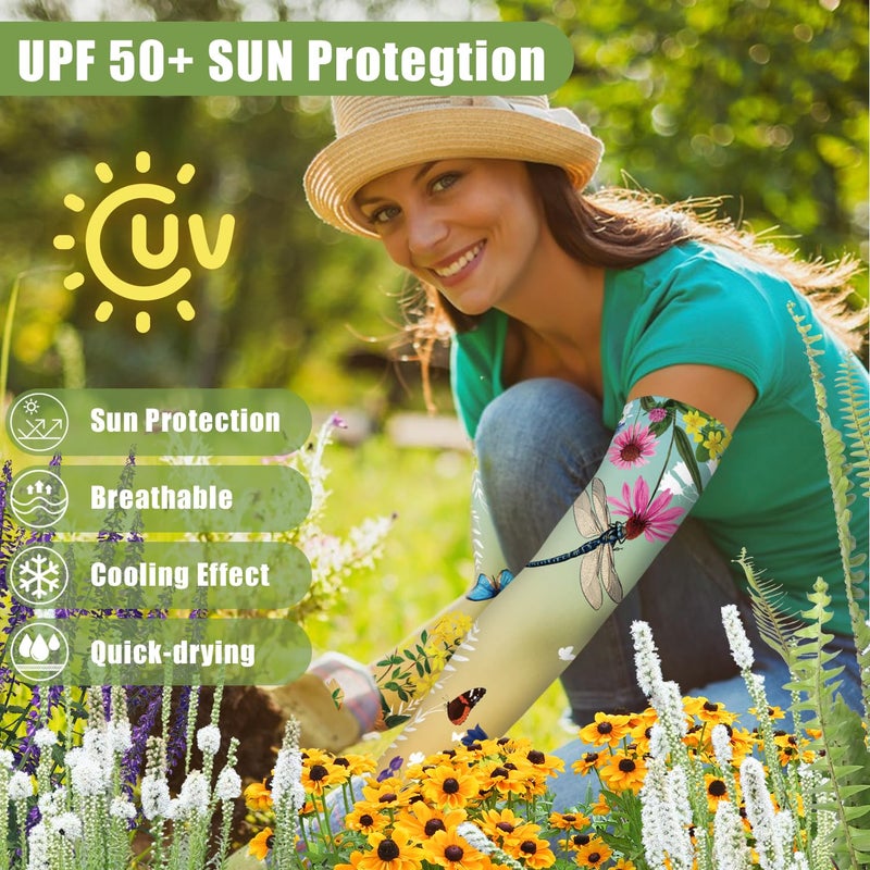 Bebila Gardening Sleeves for Women Farm UV Sun Protection Anti-Scratch Cooling Sleeves with Thumb Hole Arms Cover Outdoors (Gradient Yellow Green) - Image 2