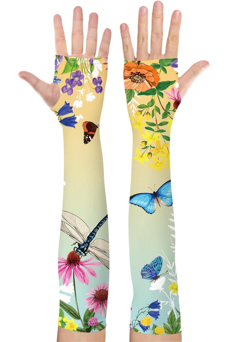 Bebila Gardening Sleeves for Women Farm UV Sun Protection Anti-Scratch Cooling Sleeves with Thumb Hole Arms Cover Outdoors (Gradient Yellow Green) - Image 1