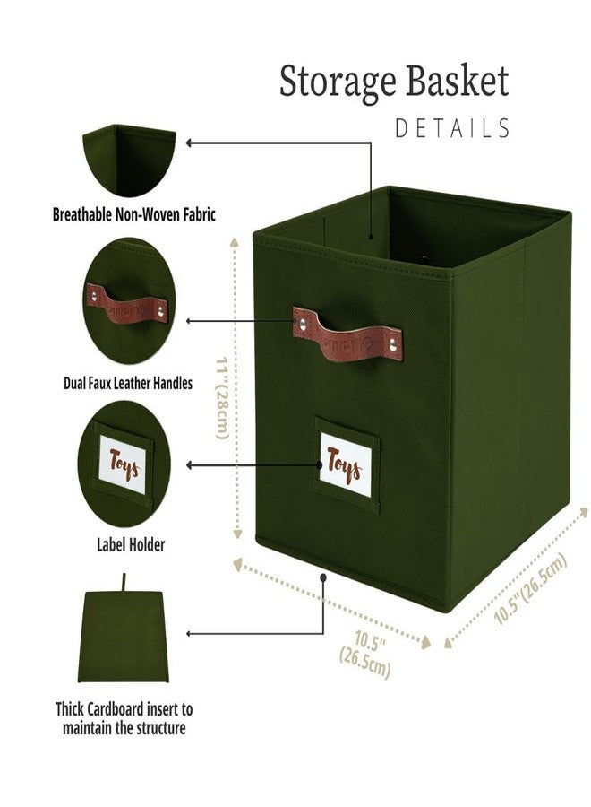 DECOMOMO Storage Bins, Cube Storage Bin with Labels, Fabric Storage Cubes for Shelves (10.5" x 11" / 6pcs, Olive Green) - Image 3