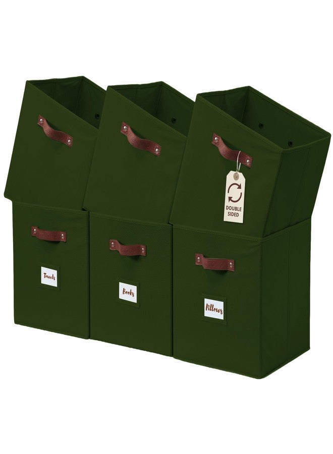 DECOMOMO Storage Bins, Cube Storage Bin with Labels, Fabric Storage Cubes for Shelves (10.5" x 11" / 6pcs, Olive Green) - Image 1