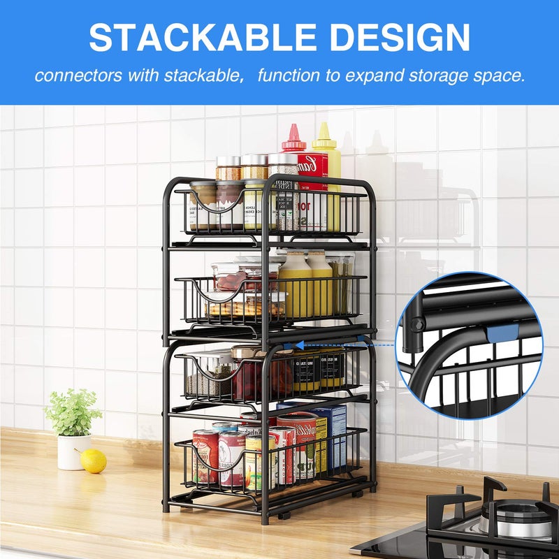 AIYAKA Pull-out Cabinet Organizer, Stackable 2-tier Under Sink Rack, with Sliding Storage Drawer for Pantry, and Desktop, for Bathroom, Kitchen, Office, Black - Image 5