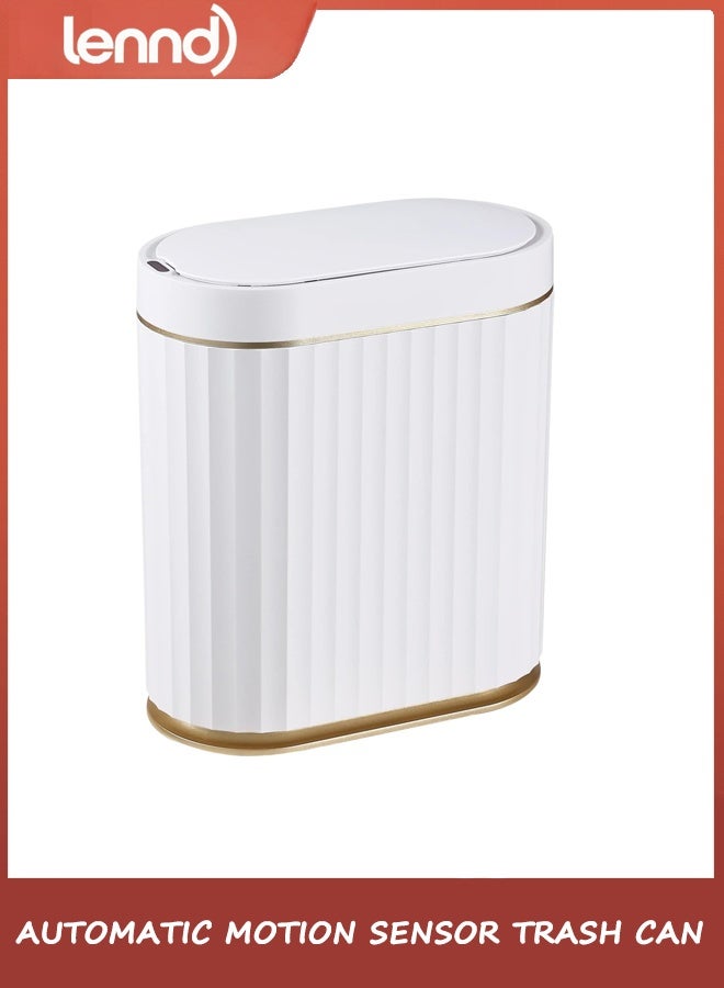 LENND Automatic Motion Sensor Trash Can - 2 Gallon Slimline for Bathroom, Bedroom, Kitchen, Office - White with Gold Trim - Image 1