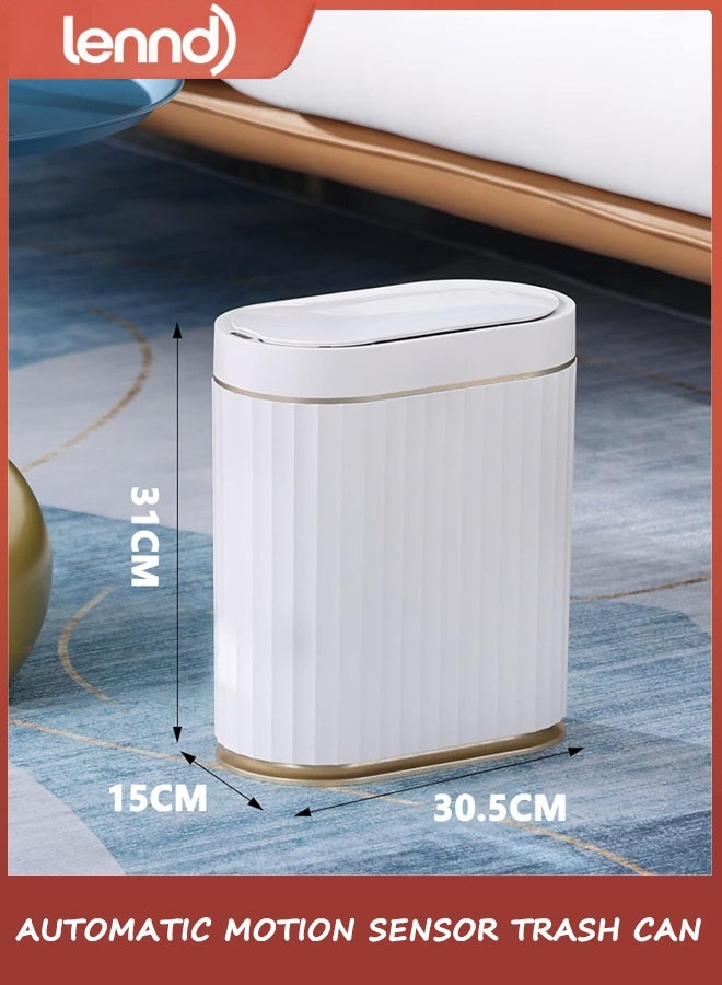 LENND Automatic Motion Sensor Trash Can - 2 Gallon Slimline for Bathroom, Bedroom, Kitchen, Office - White with Gold Trim - Image 4