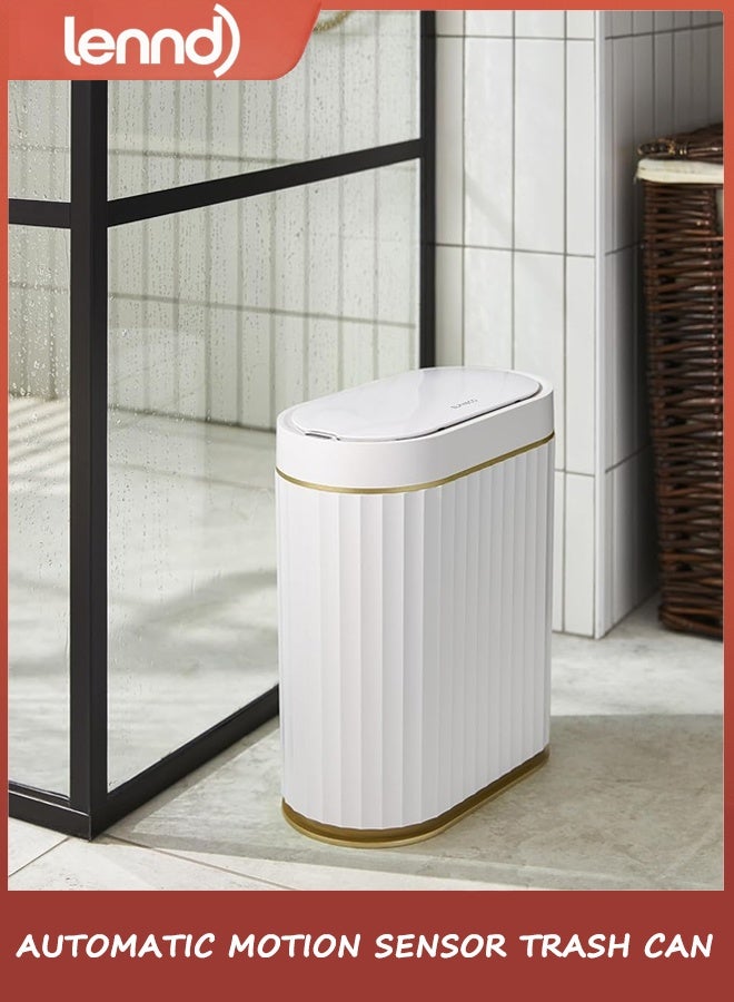LENND Automatic Motion Sensor Trash Can - 2 Gallon Slimline for Bathroom, Bedroom, Kitchen, Office - White with Gold Trim - Image 2