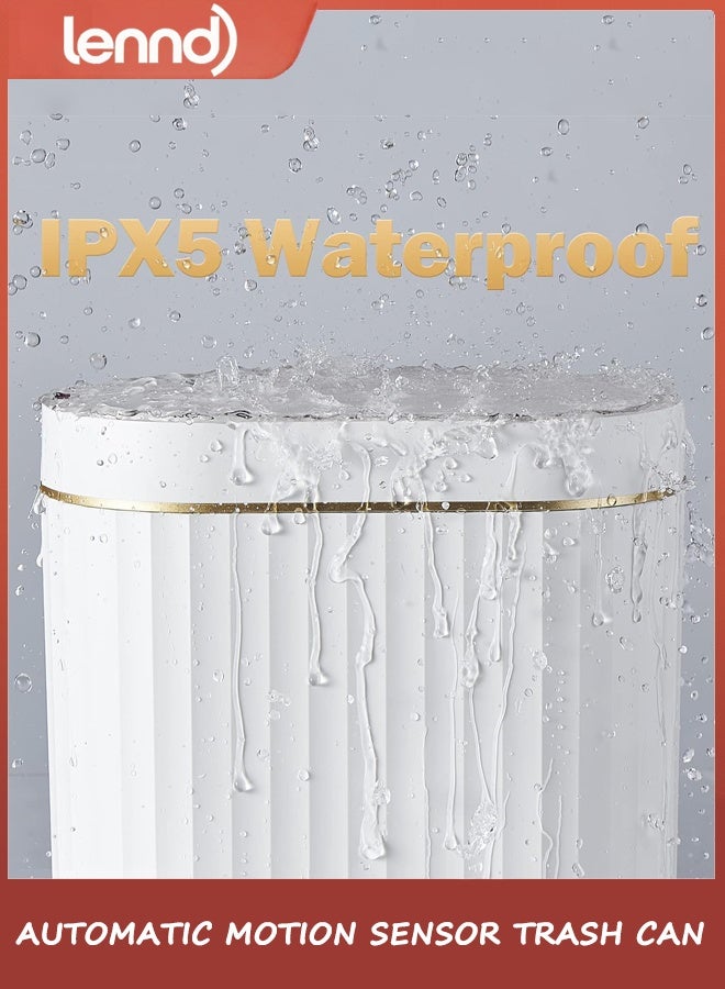 LENND Automatic Motion Sensor Trash Can - 2 Gallon Slimline for Bathroom, Bedroom, Kitchen, Office - White with Gold Trim - Image 5