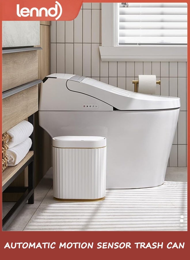 LENND Automatic Motion Sensor Trash Can - 2 Gallon Slimline for Bathroom, Bedroom, Kitchen, Office - White with Gold Trim - Image 3
