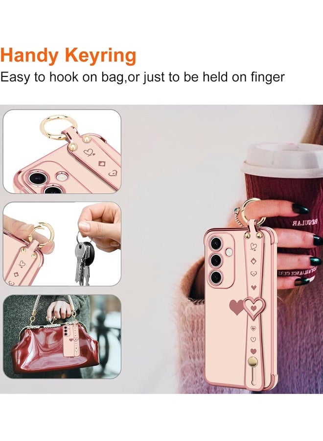 Samsung Galaxy A16 Case Cute Love-Heart Plating Strap Phone Cover for Women Girls Bling Silicone Camera Protection Bumper Shockproof Phone Case - Image 5