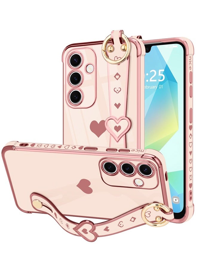 Samsung Galaxy A16 Case Cute Love-Heart Plating Strap Phone Cover for Women Girls Bling Silicone Camera Protection Bumper Shockproof Phone Case - Image 1
