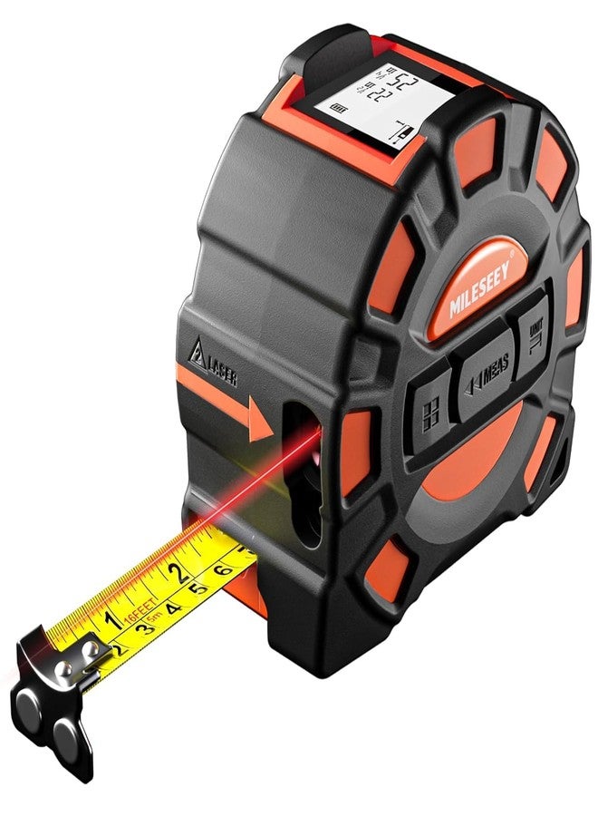 MILESEEY 2-in-1 Laser Measuring Tape, 16Ft Tape Measure & 131Ft Rechargeable Laser Measurement Tool with Backlit Display, Auto-Lock Tape with Magnetic Hook, M/Ft/In/Ft+In, 20 Groups Historical Memory - Image 1