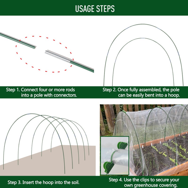 MAXPACE Greenhouse Hoops for DIY Grow Tunnels Less Than 2.7ft Wide, Rust-Free Fiberglass Support Hoops Frame for Garden Fabric, Plant Support Garden Stakes, Gardening Supplies, 25pcs - Image 4