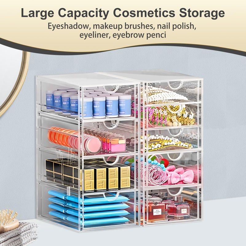 UDUK Acrylic Drawer Organizer with 10 Drawers, 2 Set Craft Organizers and Storage, Clear Storage Drawers, Desk Drawer Organizer for Vanity, Office Supplies, Jewelry, Pen - Image 2