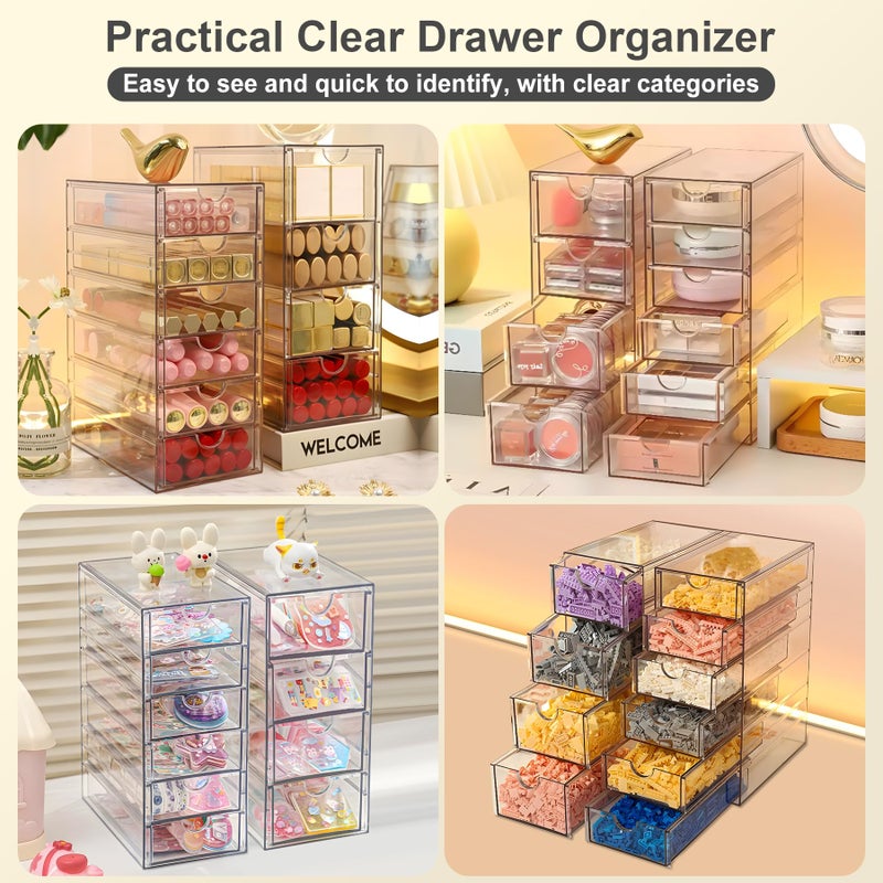 UDUK Acrylic Drawer Organizer with 10 Drawers, 2 Set Craft Organizers and Storage, Clear Storage Drawers, Desk Drawer Organizer for Vanity, Office Supplies, Jewelry, Pen - Image 4