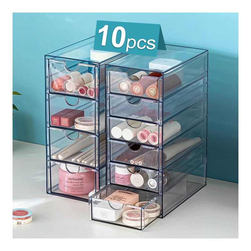 UDUK Acrylic Drawer Organizer with 10 Drawers, 2 Set Craft Organizers and Storage, Clear Storage Drawers, Desk Drawer Organizer for Vanity, Office Supplies, Jewelry, Pen - Image 1