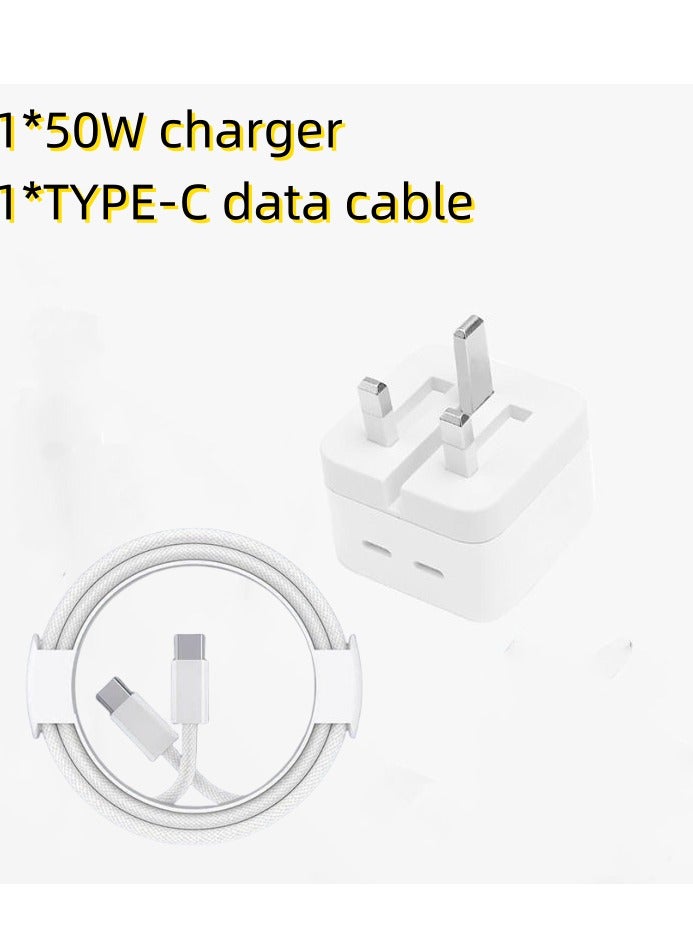 شاحن سامسونج 50 واط شاحن USB C مزدوج GaN شاحن USB C قابل للطي من النوع C شاحن آيفون سريع قابل للطي من النوع C شاحن حائط USB-C شاحن USB-C للكمبيوتر المحمول شاحن طاقة لسامسونج S23، سلسلة iPhone 15، iPad، MacBook، Steam Deck، إلخ - Image 1