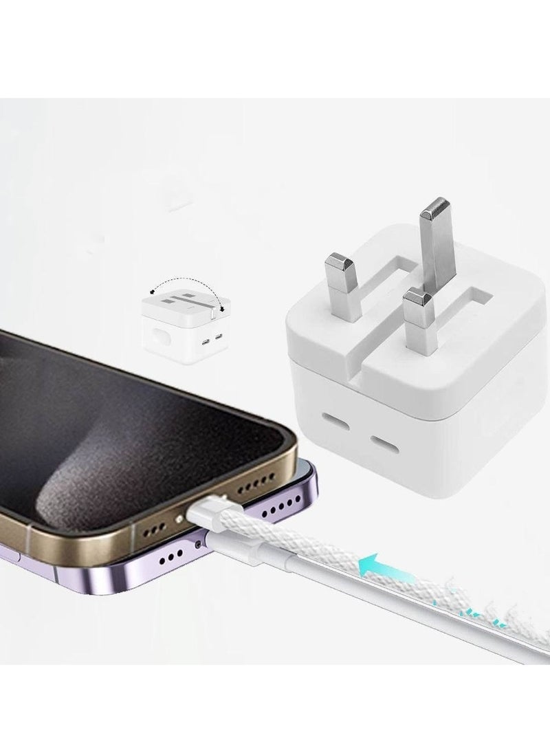 شاحن سامسونج 50 واط شاحن USB C مزدوج GaN شاحن USB C قابل للطي من النوع C شاحن آيفون سريع قابل للطي من النوع C شاحن حائط USB-C شاحن USB-C للكمبيوتر المحمول شاحن طاقة لسامسونج S23، سلسلة iPhone 15، iPad، MacBook، Steam Deck، إلخ - Image 4