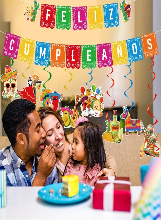 Rakuto Mexican Birthday Party Decorations - 10PCS Mexican Party Decorations Feliz Cumpleaños Banner Hanging Swirls Decoration Fiesta Themed Día De Los Muertos Cinco De Mayo Birthday Decor Supplies - Image 4