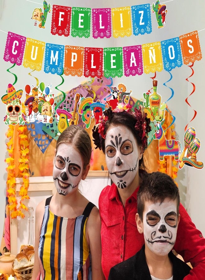 Rakuto Mexican Birthday Party Decorations - 10PCS Mexican Party Decorations Feliz Cumpleaños Banner Hanging Swirls Decoration Fiesta Themed Día De Los Muertos Cinco De Mayo Birthday Decor Supplies - Image 5