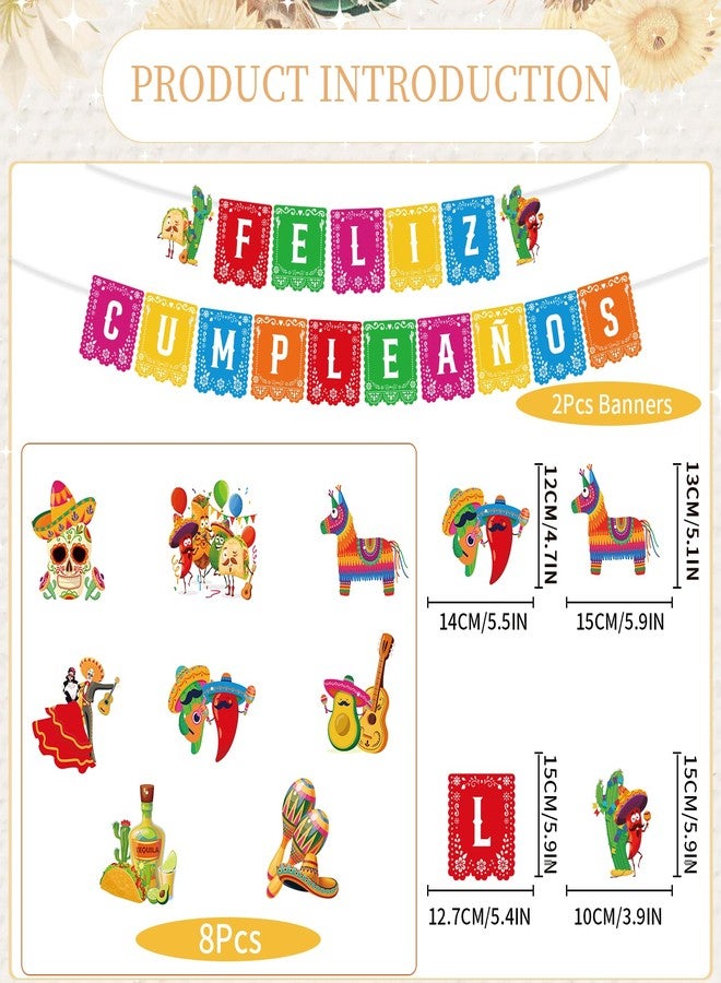 Rakuto Mexican Birthday Party Decorations - 10PCS Mexican Party Decorations Feliz Cumpleaños Banner Hanging Swirls Decoration Fiesta Themed Día De Los Muertos Cinco De Mayo Birthday Decor Supplies - Image 2