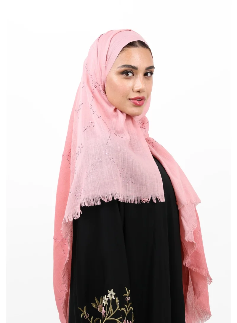 Jameela Premium Embellished Slub Cotton Scarf with Vine Crystal Strass (Blush Pink)