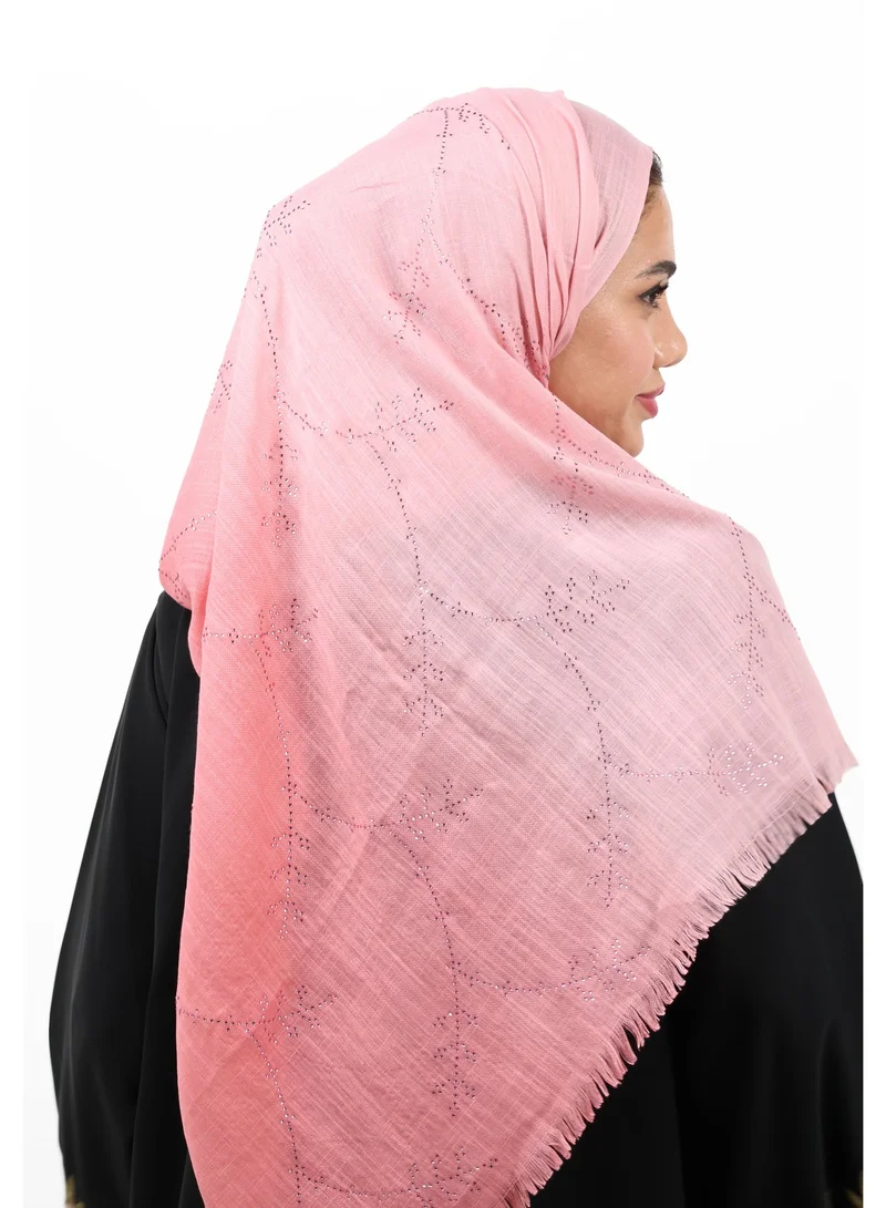 Jameela Premium Embellished Slub Cotton Scarf with Vine Crystal Strass (Blush Pink)