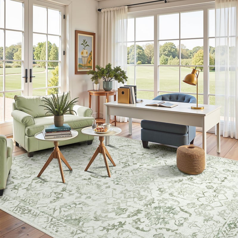 Deerly Sage Rugs 8x10 for Living Room Soft Non-Slip, Large Vintage Area Rug Retro Tribal Farmhouse Stain Resistant Carpet for Bedroom Dining Room Office Guest Room - Image 2