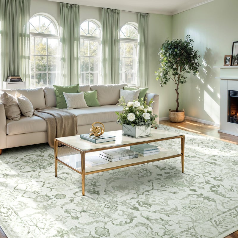 Deerly Sage Rugs 8x10 for Living Room Soft Non-Slip, Large Vintage Area Rug Retro Tribal Farmhouse Stain Resistant Carpet for Bedroom Dining Room Office Guest Room - Image 1
