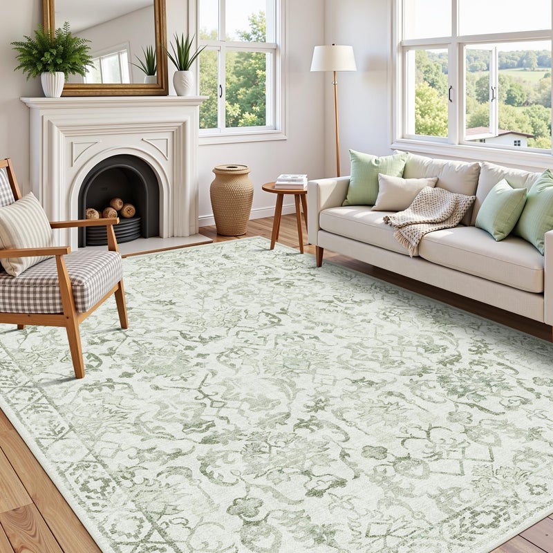 Deerly Sage Rugs 8x10 for Living Room Soft Non-Slip, Large Vintage Area Rug Retro Tribal Farmhouse Stain Resistant Carpet for Bedroom Dining Room Office Guest Room - Image 3