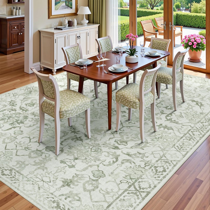 Deerly Sage Rugs 8x10 for Living Room Soft Non-Slip, Large Vintage Area Rug Retro Tribal Farmhouse Stain Resistant Carpet for Bedroom Dining Room Office Guest Room - Image 4