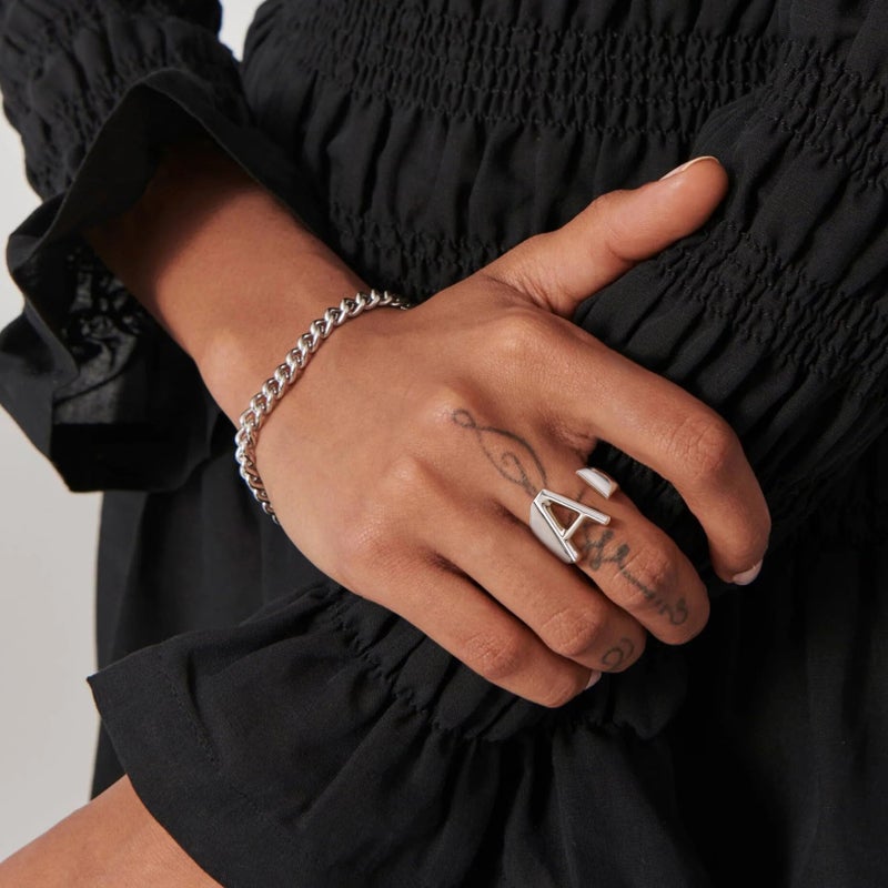 KeyStyle Initial A Ring, White Gold Chunky Bold Rings, Initial Rings for Women, Adjustable Letter Ring Open Alphabet Ring Jewelry - Image 2
