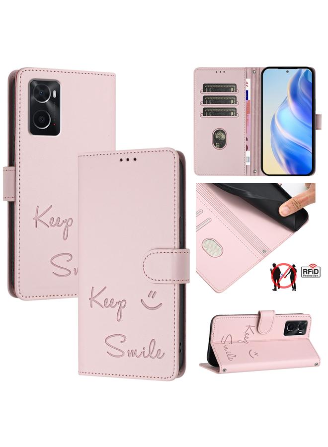 Zaboon For OPPO A36 4G / A76 4G Smile Embossing RFID Leather Phone Case(Pink)