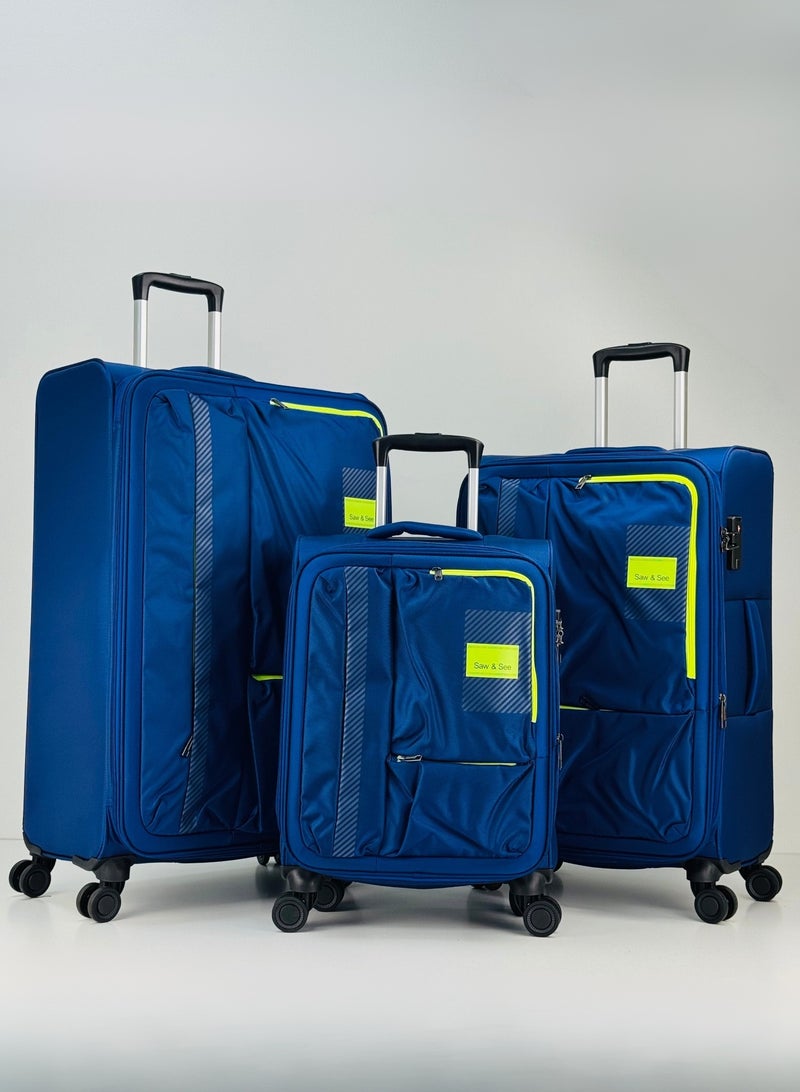 SAW & SEE Luggage Trolley Bag 3 Piece Set - Soft side Expandable Nylon Ultra Lightweight Durable Waterproof Suitcase with TSA Lock, 4 Double Spinner Wheels & Anti-Theft Zipper - 20" / 24" / 28"- Navy Blue - Image 1
