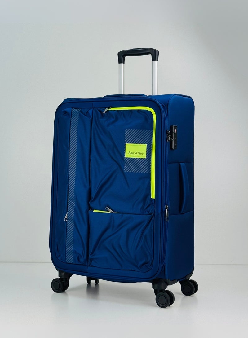 SAW & SEE Luggage Trolley Bag 3 Piece Set - Soft side Expandable Nylon Ultra Lightweight Durable Waterproof Suitcase with TSA Lock, 4 Double Spinner Wheels & Anti-Theft Zipper - 20" / 24" / 28"- Navy Blue - Image 2