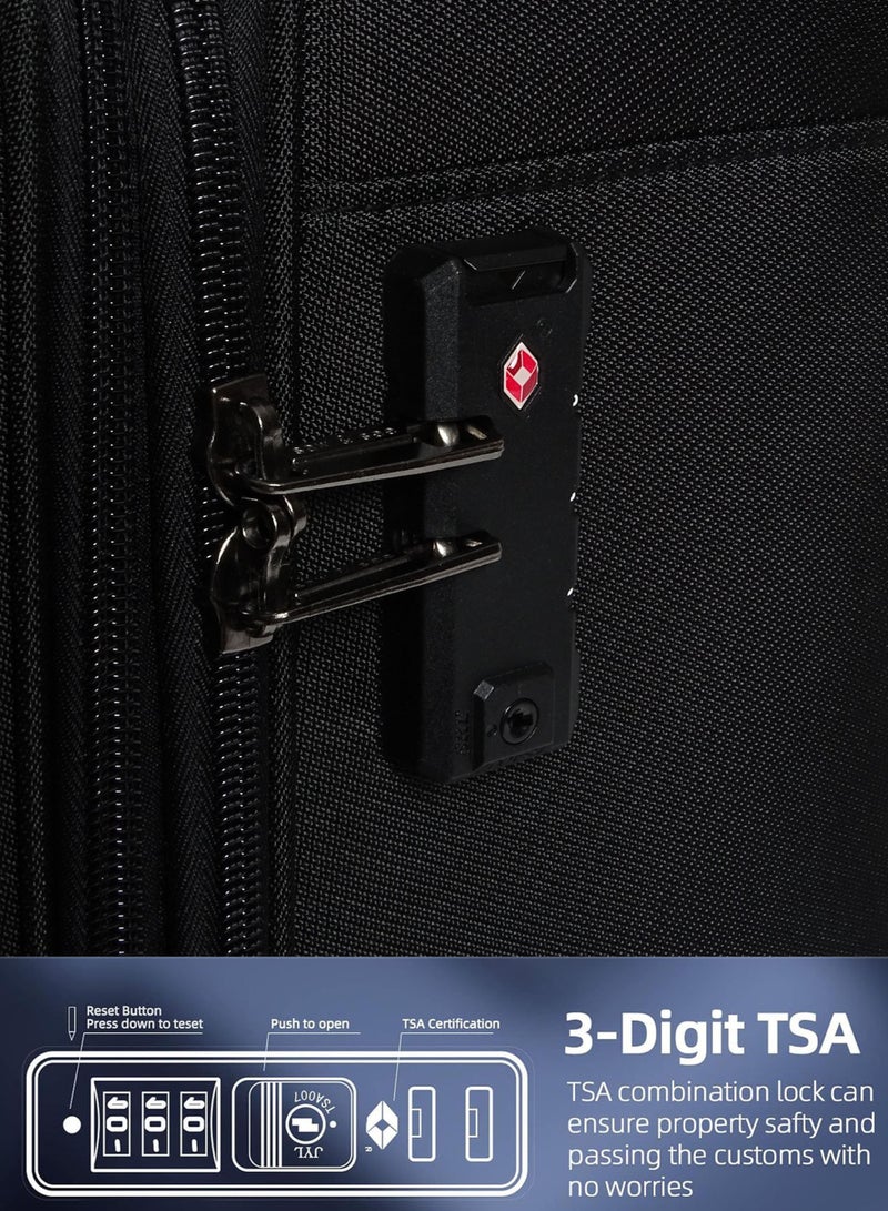 SAW & SEE Luggage Trolley Bag 3 Piece Set - Soft side Expandable Nylon Ultra Lightweight Durable Waterproof Suitcase with TSA Lock, 4 Double Spinner Wheels & Anti-Theft Zipper - 20" / 24" / 28"- Navy Blue - Image 5