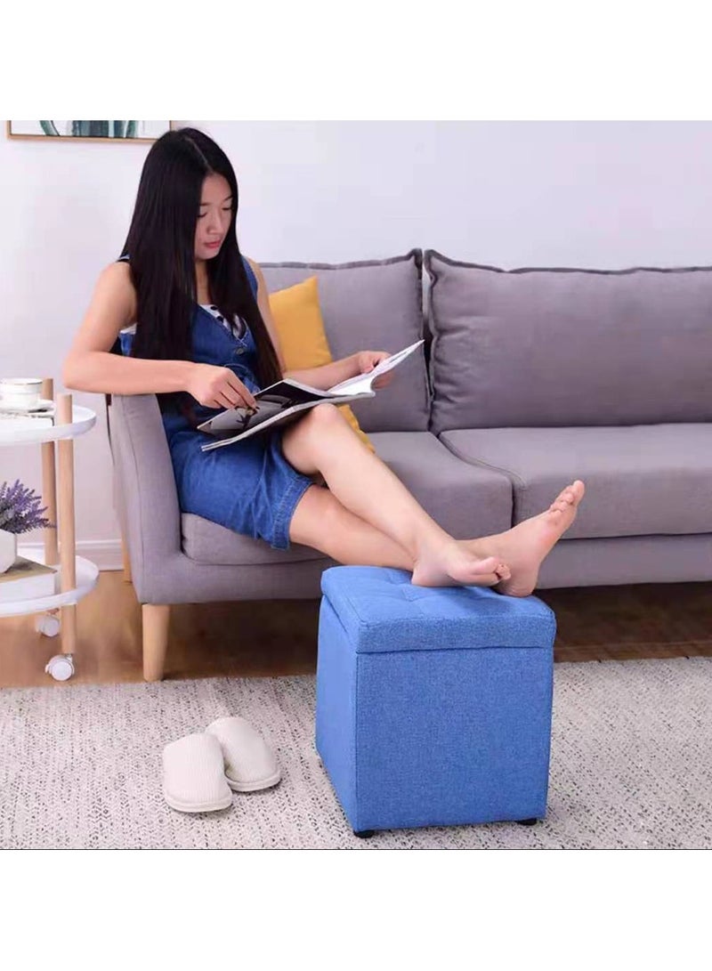 LINGWEI Ottoman Storage Stool With Foldable Design Blue 30x35x30cm  - Image 2