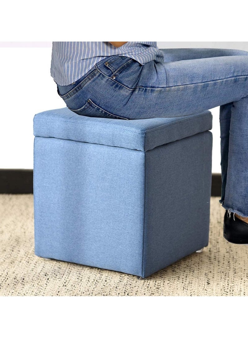 LINGWEI Ottoman Storage Stool With Foldable Design Blue 30x35x30cm  - Image 5