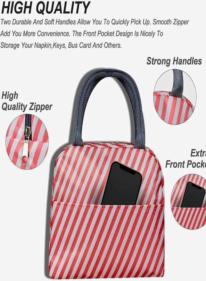 KhuHap Hot Lunch Tiffin Boxes Cover Hand Carry Small Tote Bags for Lunch Tiffin Box Cover Bags for Kid School Women Office Work Girls & Boys Carry, Pack of 1, Pink Stripes - Image 4