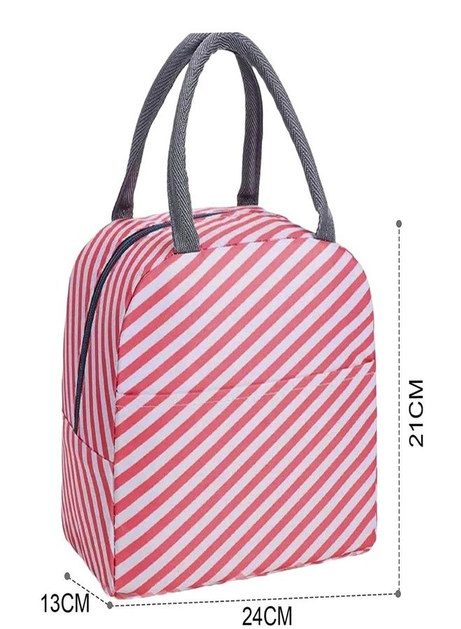 KhuHap Hot Lunch Tiffin Boxes Cover Hand Carry Small Tote Bags for Lunch Tiffin Box Cover Bags for Kid School Women Office Work Girls & Boys Carry, Pack of 1, Pink Stripes - Image 3