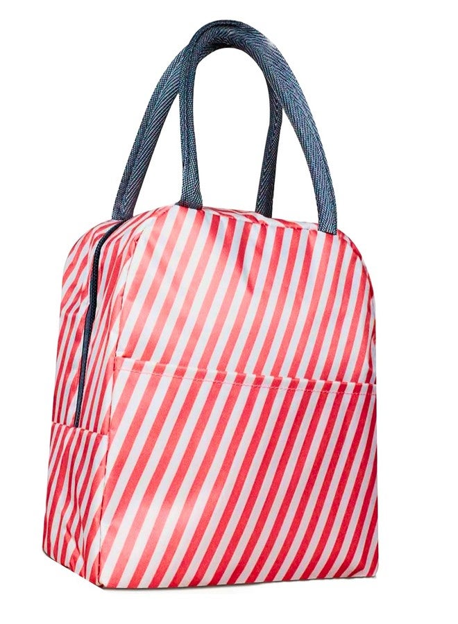 KhuHap Hot Lunch Tiffin Boxes Cover Hand Carry Small Tote Bags for Lunch Tiffin Box Cover Bags for Kid School Women Office Work Girls & Boys Carry, Pack of 1, Pink Stripes - Image 1