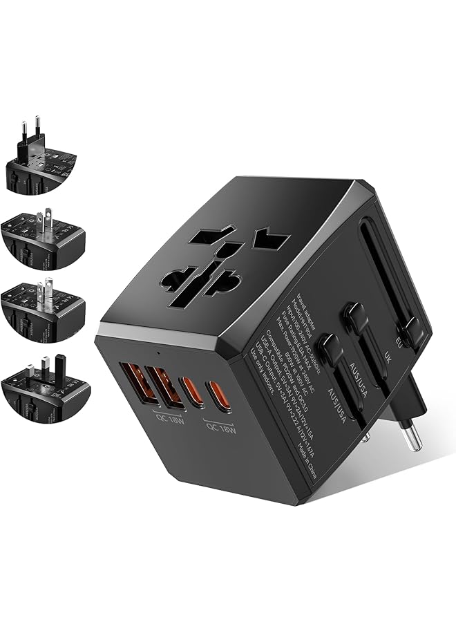 promass Universal Travel Adapter Worldwide with 2 USB C and 2 USB A Ports, 20W Universal Plug Adaptor UK to World, International Travel Adapter for Multi Countries EU, USA, UK, Australia, Thailand etc - Image 1