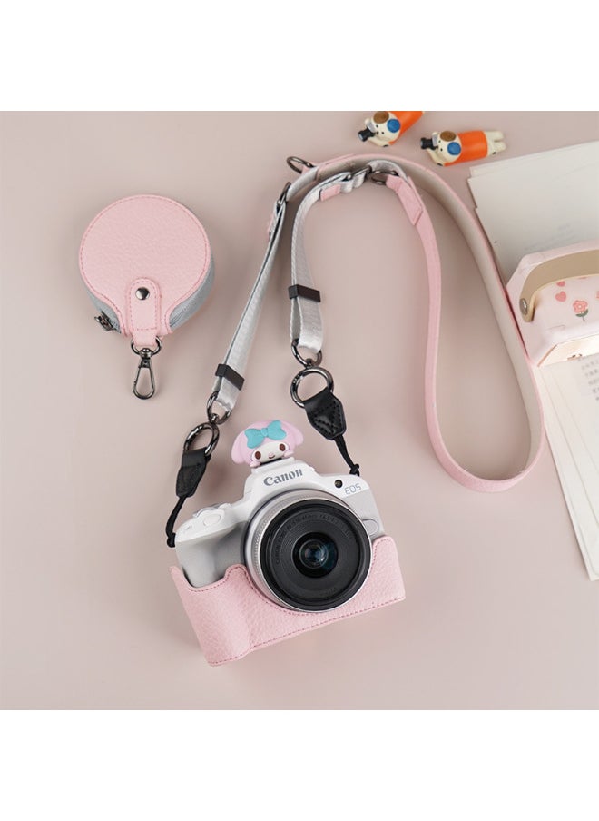 Generic Suitable For Canon R50 Camera Case R10 Micro Single Protective Case R100 Base Bag Accessories R5 Leather Case Cute Protective Case-Color:R50/r100 Lili Pattern (black) Single Base + V303 Shoulder Strap + Small Bag, Free Screen Tempered Film  - Image 2
