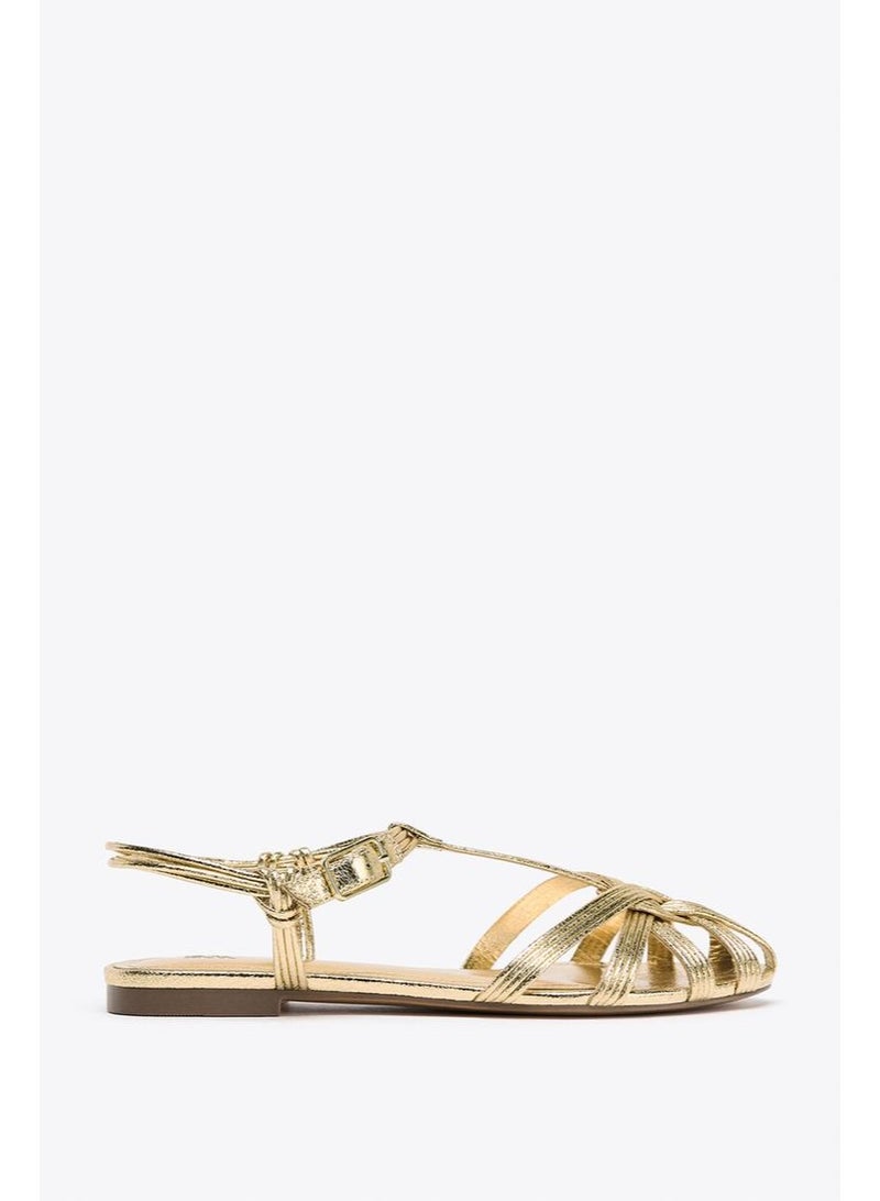 زارا صندل مسطح بحزام مزدوج ومشبك - Image 1