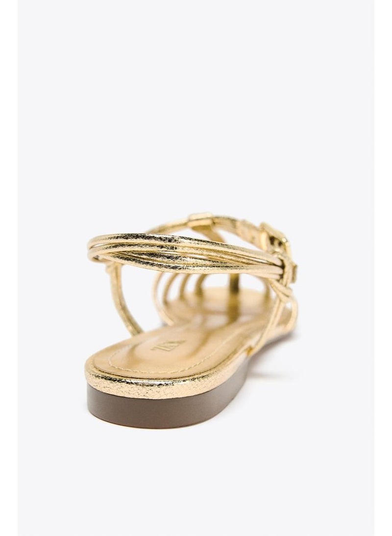 زارا صندل مسطح بحزام مزدوج ومشبك - Image 4