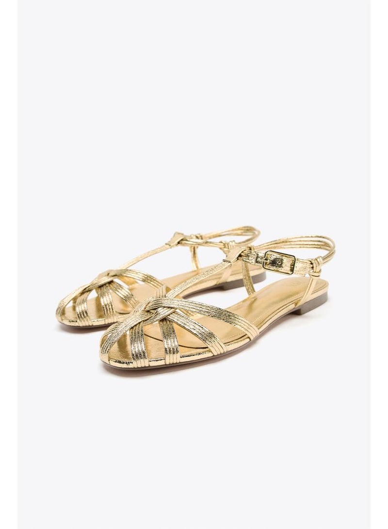 زارا صندل مسطح بحزام مزدوج ومشبك - Image 2