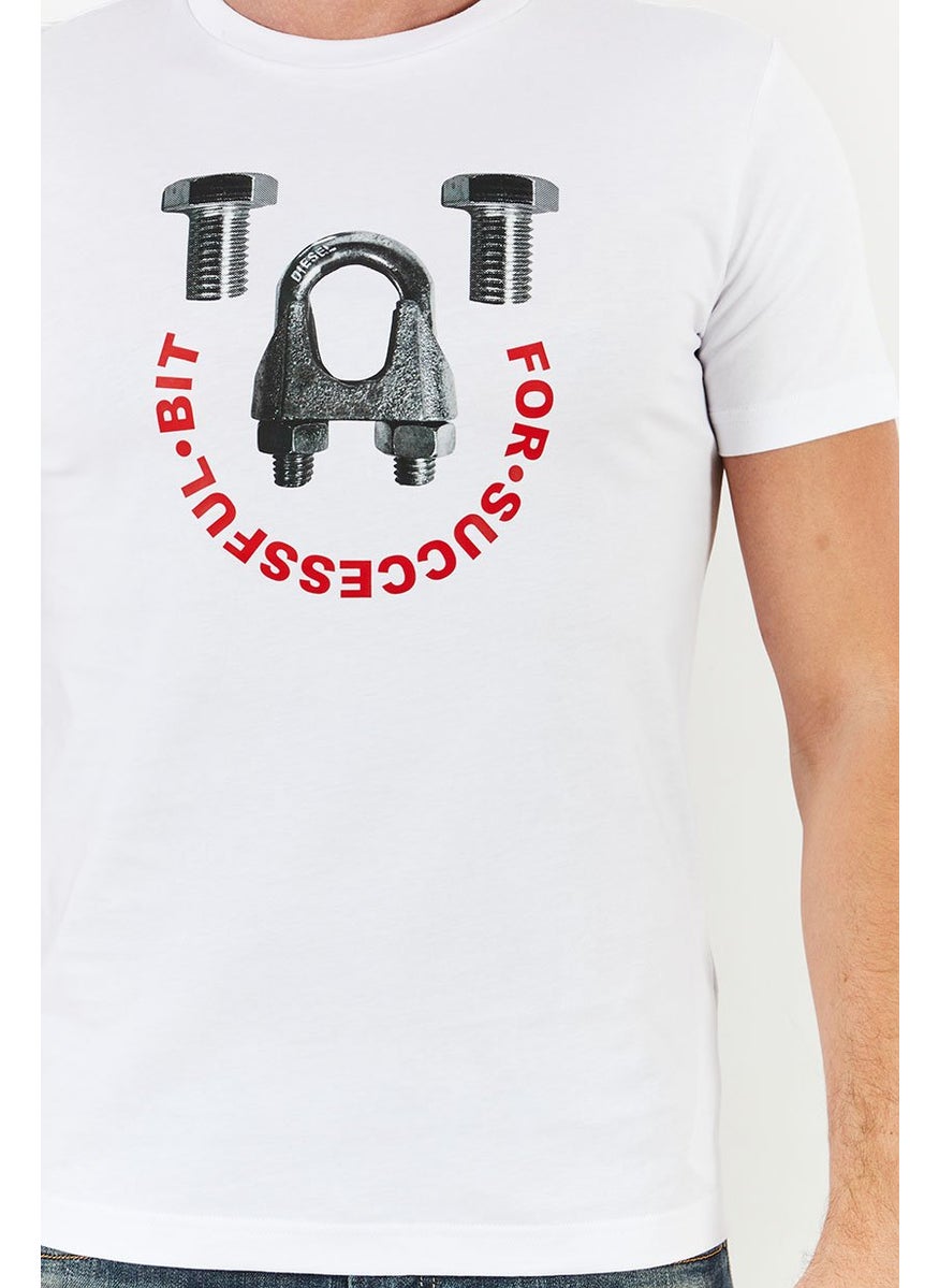 DIESEL Men Crew Neck Short Sleeve Printed T-Shirts, White  - Image 4