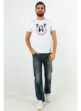 DIESEL Men Crew Neck Short Sleeve Printed T-Shirts, White  - Image 2