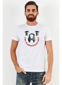 DIESEL Men Crew Neck Short Sleeve Printed T-Shirts, White  - Image 1