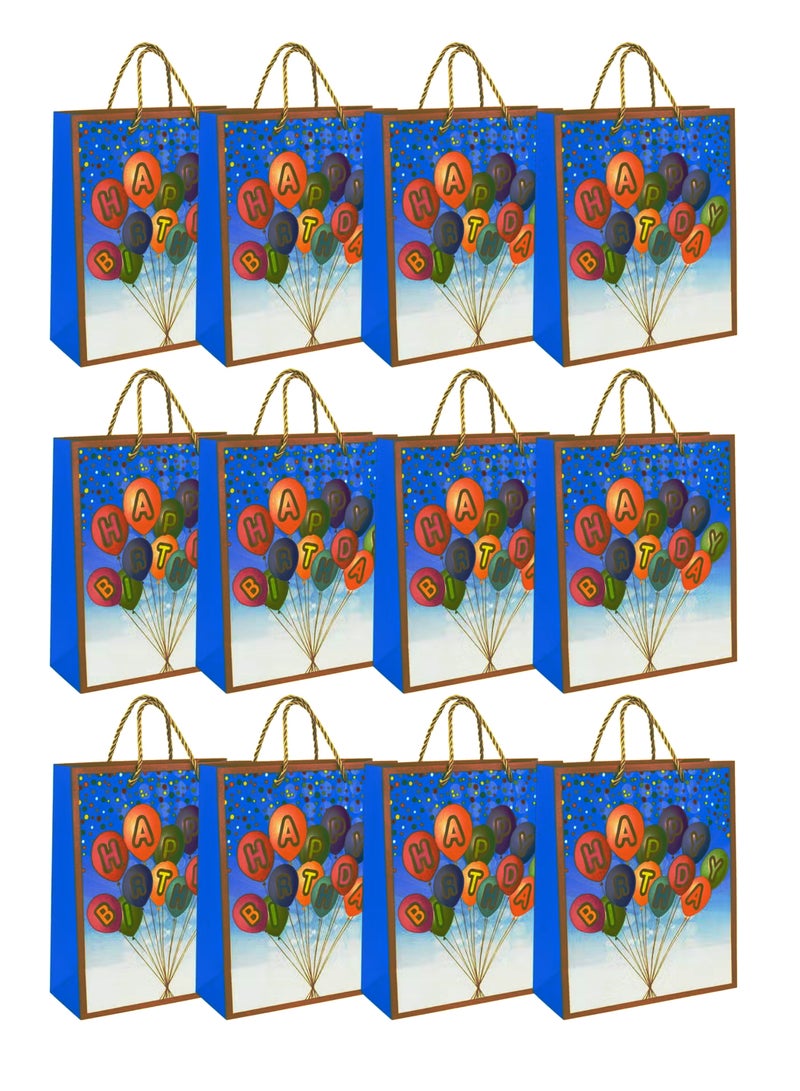 توشيونيكس Happy Birthday Gift Bags with Handles 12 Pcs – Small Party Favor Bags Bulk for Kids & Adults – Glossy Durable Cardboard Gift Bags for Birthdays, Baby Shower, Anniversary, Party Supplies – 18x10x23cm (Model EST-3338S) - Image 1