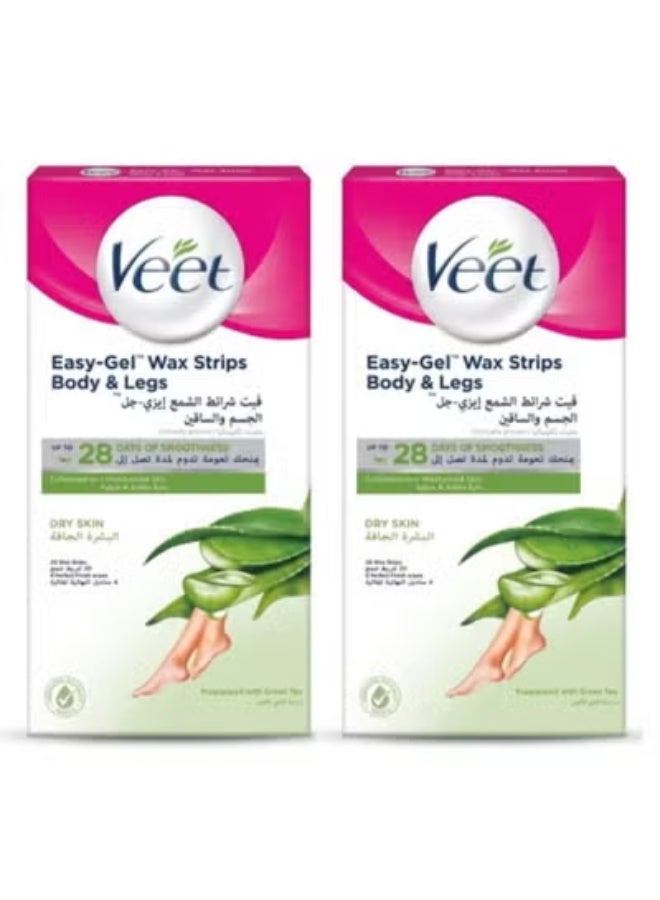 Veet 2pcs Veet Easy-Gel Wax Strips for Body & Legs, Dry Skin with Green Tea & Aloe Vera (2X20 Wax Strips) - Image 1