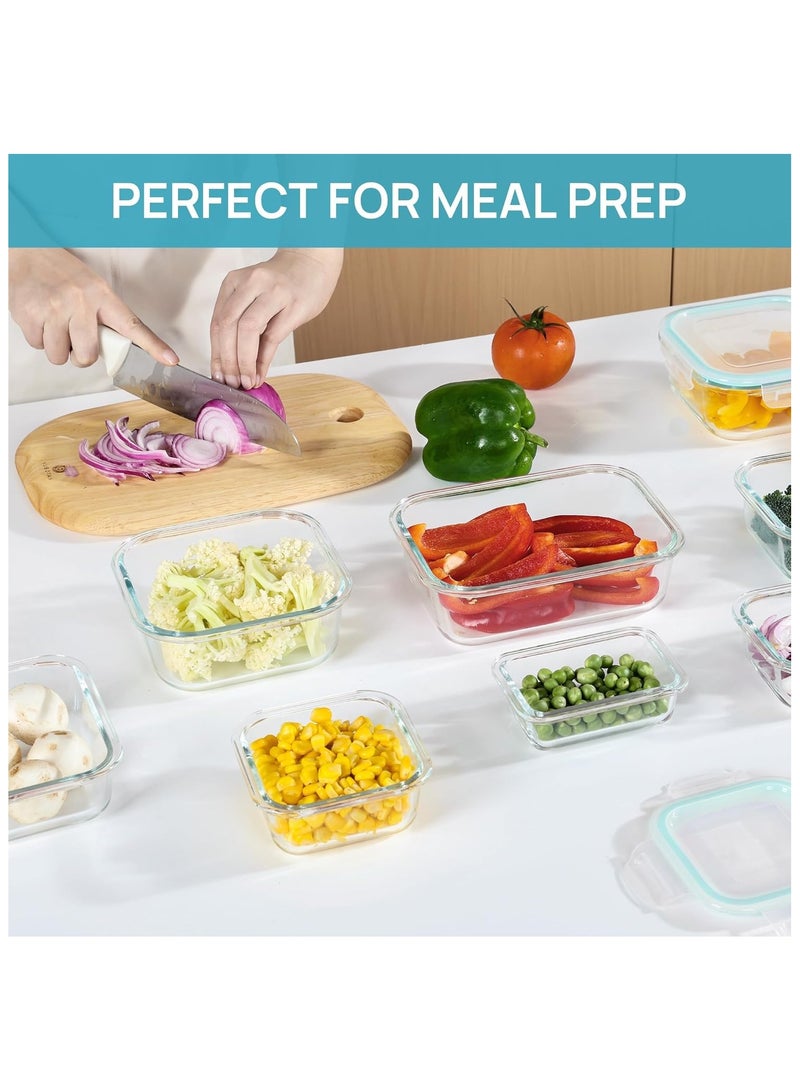 8 Pack Glass Food Storage Containers with Lids, Meal Prep Containers, Airtight Bento Boxes with Leak Proof Locking for Microwave, Freezer and Dishwasher - Image 5