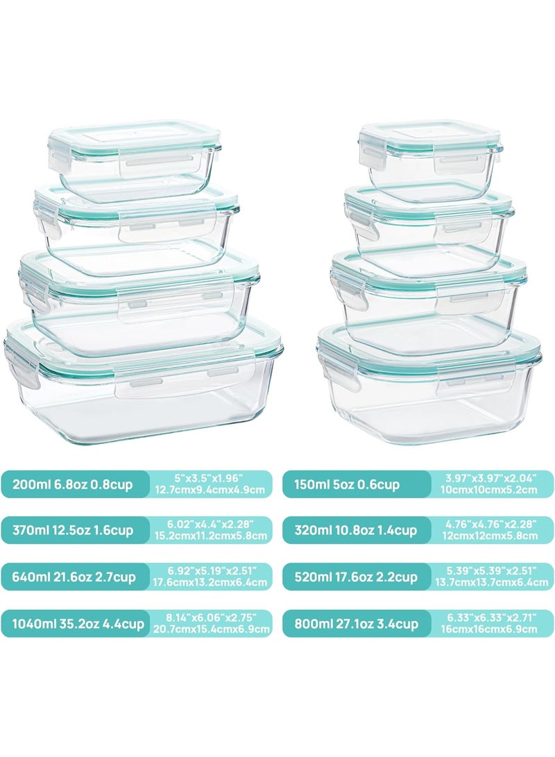 8 Pack Glass Food Storage Containers with Lids, Meal Prep Containers, Airtight Bento Boxes with Leak Proof Locking for Microwave, Freezer and Dishwasher - Image 2
